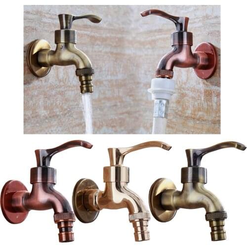 Wall Mount Bibcock Antique Water Tap Decorative Outdoor Garden Faucet Washing Machine Mop Pool WC Taps