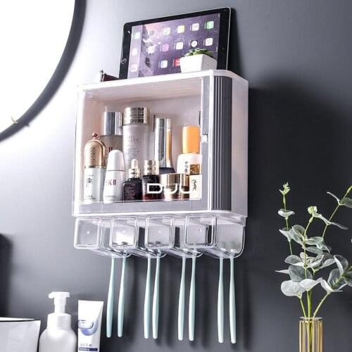 Wall-Mounted Multifunctional Toothbrush Holder Bathroom Storage Rack Household Storage Rack Free Punching Bathroom Accessories