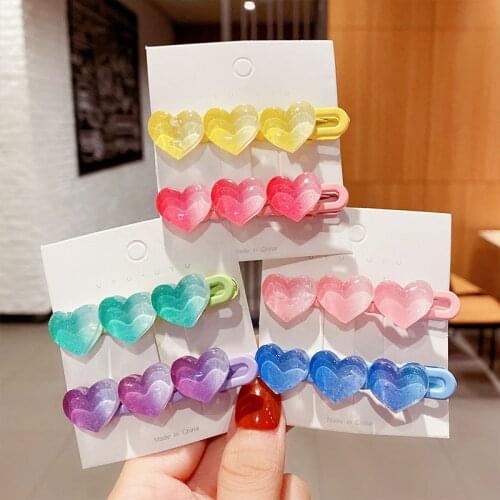 New Girls Cute Gradient Colors Heart Hairpins Children Sweet Side Hair Clips Barrettes Lovely Headband Fashion Hair Accessories