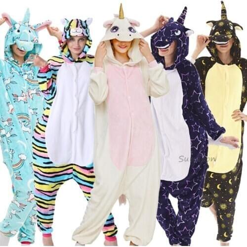New Kigurumi Unicorn Pajamas Adults Winter Sleepwear Animal Panda unicornio Pyjamas Women Onesie Anime Costumes Jumpsuit