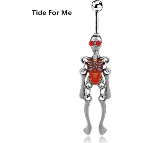 New Punk Red Skeleton Blue Eye Easter Bat Belly Body Piercing flowers Crystal trendy Surgical Steel Navel Ring Sexy Jewelry Gift