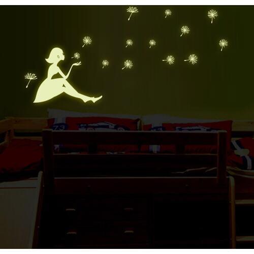 Dandelion girl luminous stickers living room bedroom decoration fluorescent wall sticker wall decals wallpaper sticker organizer