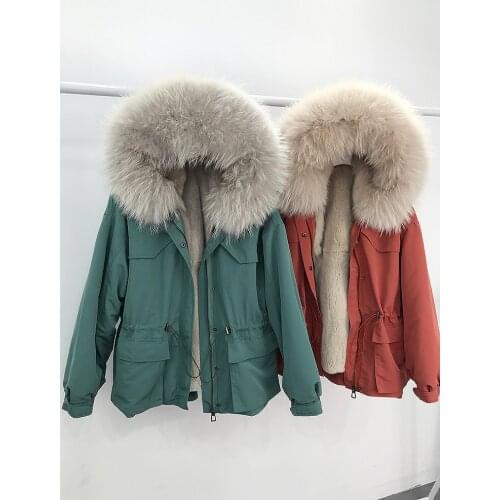 Fur Coat Women Winter Fox Fur Parkas 2020 New Super Large Raccoon Fur Collar Bat Sleeved Jacket Loose Rex Rabbit Fur Coat