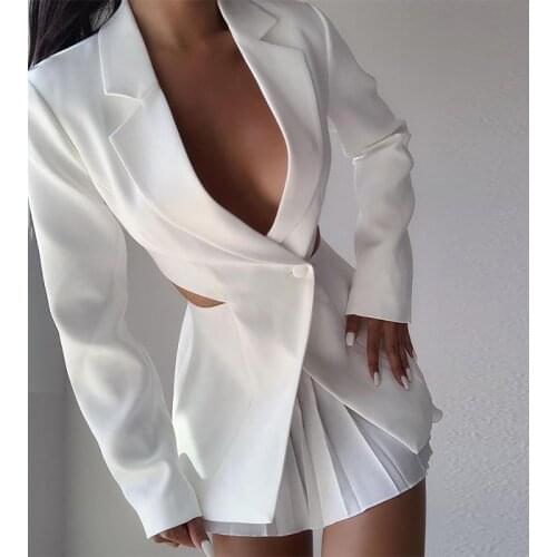 Sexy White Hollow Out Womens Blazer Coat V Neck Single Button Long Sleeve Blazers Female New Fashion Office Ladies Coats Autumn