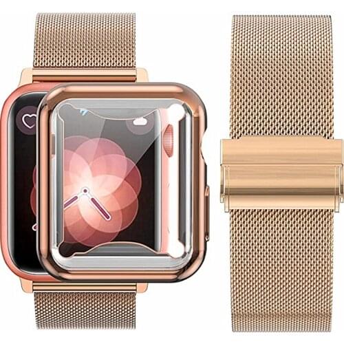 Strap For Apple Watch 6 Band SE 44mm 40mm with Protective Case Buckle Milanese Bracelet For iWatch 5 4 Applewatch 3 42mm 38mm