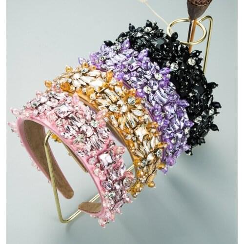 Luxury Crystal Glass Diamond Headbands Boutique Hair Accessories Women Hand-stitched Shiny Full Diamond Wide-brimmed Hair Hoop