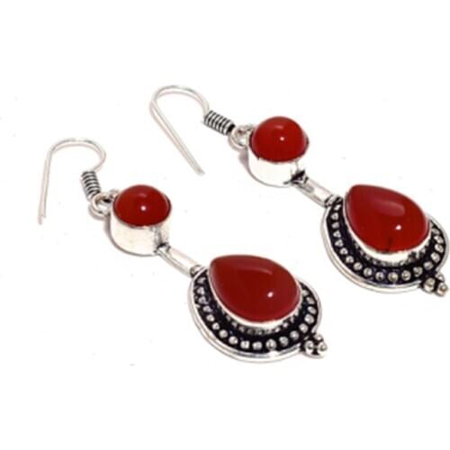 Carnelian , Silver Overlay on Copper Earrings ,57 mm , E4521