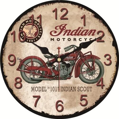 Modern Chic Wall Clock Red Indian Motorcycle Clocks Home Office Cafe Garage Wall Watches Art Vintage Large Silent Wall Clocks