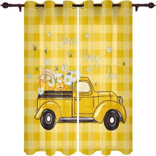 Modern Curtains Bee Truck Daisy for Living Room Bedroom Valances Window Curtain Sunshade Finished Kitchen Treatment
