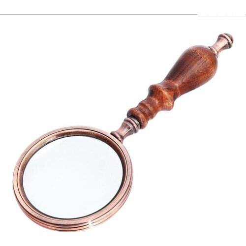 10X Retro Wooden Handle Magnifying Glass Optical Glass Lens Reading Magnifier with Storage Box Jeweler Collector Gifts