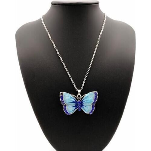 Vintage Women Necklace Diamonds-studded Oil Dripping Color Rhinestone Inlaid Butterfly Alloy Necklace For Female Party Jewelry