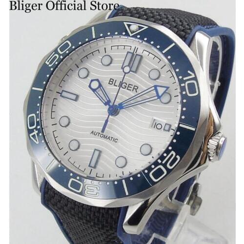 High Quality BLIGER Automatic Mens Watch With Sapphire Glass White Dial Luxury 41mm Wristwatch 21 Jewels MIYOTA 8215