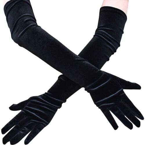 Women Black Long Gloves Autumn Velvet Driving Gloves Female Elegant Long Dinner Dress Gloves Etiquette Gloves Sexy Glove
