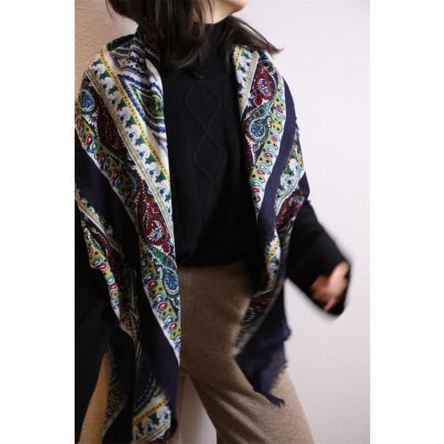 100% fine wool women fashion retro printing square thin scarfs pashmina 135x135cm retail wholesale