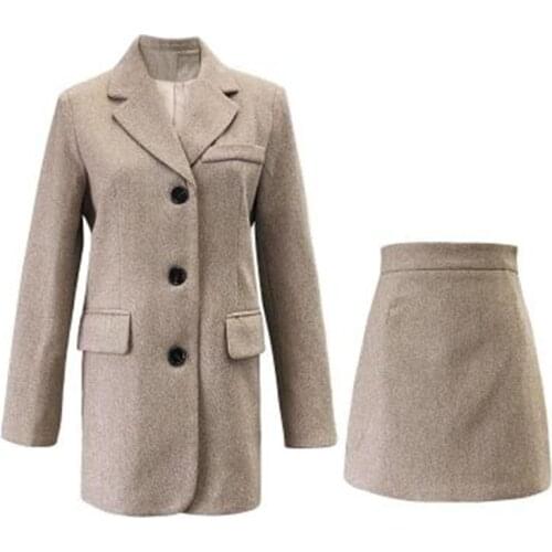 Women Suit Female Spring winter New High-end Herringbone woolen casual blazer + fashion short skirt two-piece suit women
