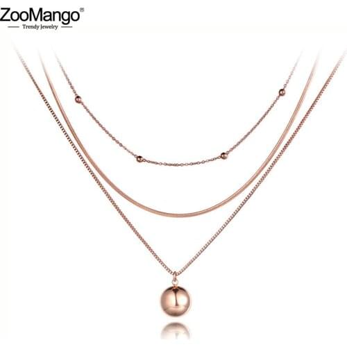 ZooMango Bohemia Titanium Stainless Steel Three-layer Round Ball Choker Necklace Jewelry Pendant Chain Jewelry For Women ZN19081