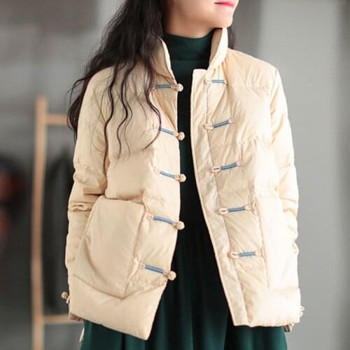Winter Down Jackets Women vintage Single Breasted Jackets 2021 Autumn Pocket Parkas Female White duck down
