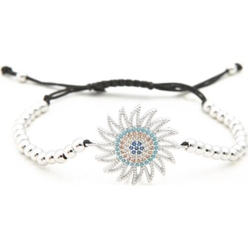 Gold silver micro pave cz Cubic Zirconia rope adjusted Copper Beads Bracelet xy34 Charm Braided Bangles