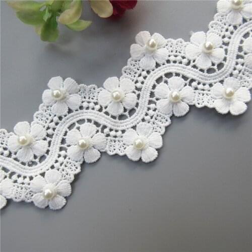 1yard White Cotton Pearl Flower Waves Lace Trim Embroidered Lace Ribbon Fabric Sewing Craft For Costume Clothes Decoration 6cm