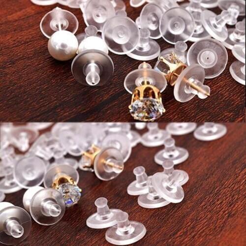 10PCS/Lot 100PCS/Lot White Rubber Back Silicone Round Ear Plugging DIY Handmade Finding Skid Resistance Earnuts Earring Finding