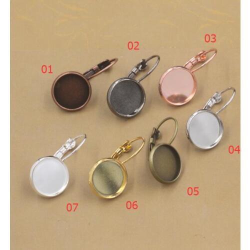 100pcs/lot Cabochon 16mm,18mm,20mm Antique Bronze/Gold/Silver/Black French Copper Earring studs cameo,earrings base setting stud