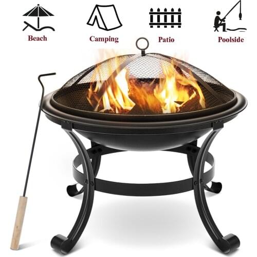 22 Inch Steel Fire Pit Wood Burning Fire Pit for Outdoor Camping Campfire Beach Park Courtyard Party Barbecue Supplies BBQ Pot