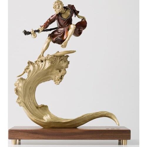 42CM China Art Deco Pure Brass Dharma Bodhidharma Daruma Master Of Zen sculpture Decoration Home Furnishings Gift Statue