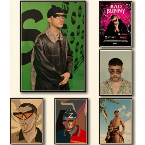 49 Designs Reggae Singer Bad Bunny Kraftpaper Poster Artwork Fancy Wall Sticker for Coffee House Bar