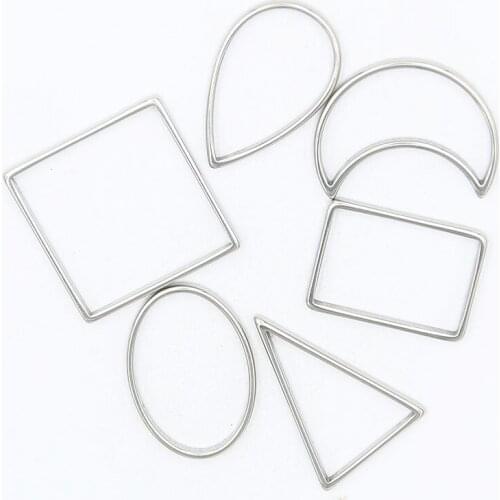 6PCS 6 Styles Moon Triangle Geometry Charm Stainless Steel Pendant Open Hollow Pressed Resin Frame Mold Bezel DIY Jewelry Making