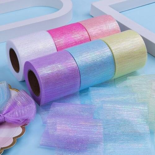 6cm 25Yards Rainbow Tulle Colorful Iridescent Mesh Ribbon DIY Headband Pom Baking Gift Wrapping Material Party Event Decoration