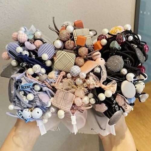 8/12/16/20Pcs New Women Girls Basic Knot Pearls Elastic Hair Bands Scrunchies Ponytail Holder Headbands Hair Accessories Set