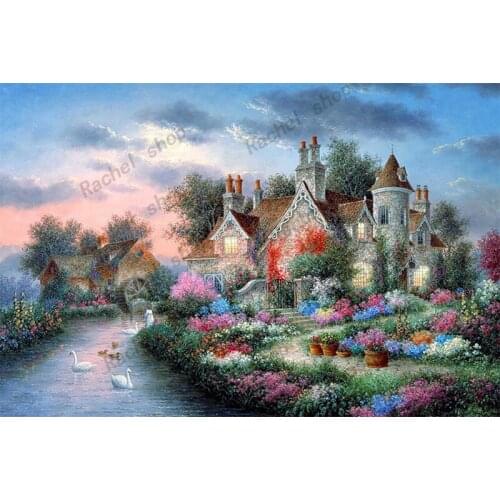 Diamond Embroidery Diy Diamond Painting Cross Stitch Kits Diamond Mosaic Riverside cottages Full Square Diamond Embroider CS265