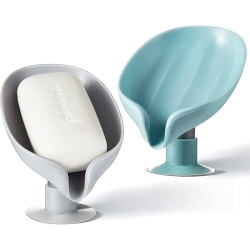 New Soap Dish Holder Self Draining Soap Holder Leaf Shape Bar Soap Saver with Suction Cup for Shower Bathroom Tube Kitchen Tool