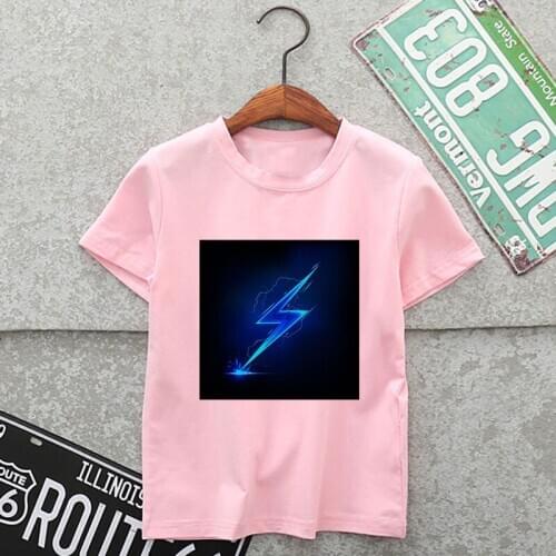 Unisex White Short Sleeve Summer Childrens Clothing Cute Cartoon Boy Lightning Glowing Family Print Girl T-shirt Funny Kid Top