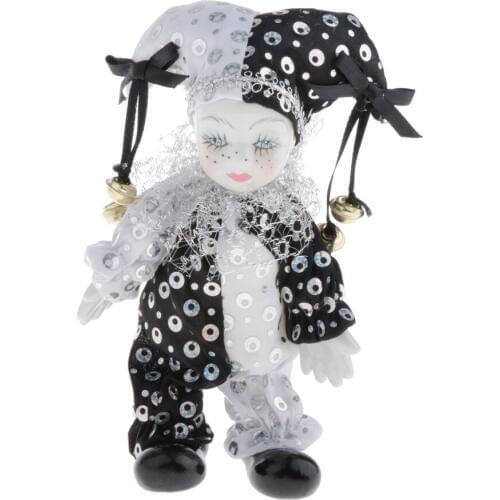 17cm Porcelain Triangel Doll Small Clown Doll Funny Clown Model Figurines Souvenirs Crafts Black and White