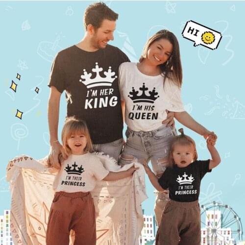 King Queen Prince Princess Matching Family Outfits Couple Mommy Daddy Daughter Son Baby Boy Girl Clothes Summer Cotton T Shirt