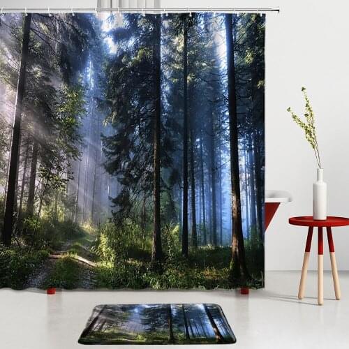 Mountain Forest Landscape Shower Curtains Set Natural Scenery Bath Mat Entrance Door Mats Kitchen Bathroom Room Decoration