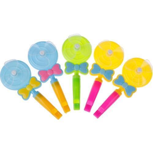 5Pcs Baby Kids Windmill Toy Lollipop Shape Small Windmill Whistle Developmental Outdoor Handle Toys Pinwheel Wind Spinner