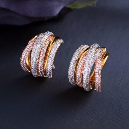 Jankelly twist Braided Broad Earrings Multicolor Cubic Zirconia Hoop Earrings For Women Bridal Engagement Earrings Jewelry