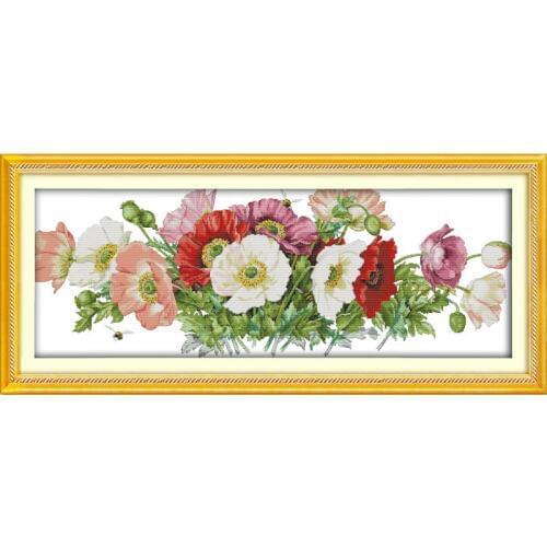 Joy Sunday Poppies Flowers Painting Patterns Printed On Canvas 11&14CT Needlework DIY Cross Stitch Chinese Embroidery Kits Sets