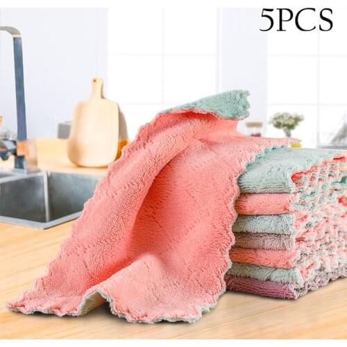 Kitchen Daily Dish Towel Double-layer Absorbent Microfiber Kitchen Dish Cloth Non-stick Oil Household Cleaning Wiping Towel Tool