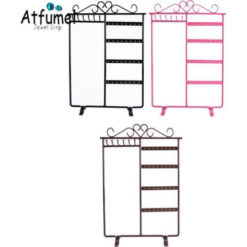 Metal 32 Hole 6 Hooks Earring Necklace Jewelry Display Holder Ring Bracelet Pendant Stud Jewelry Organizer Hanger Earring Stand