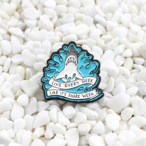 Cartoon Shark Enamel Brooch Surf Blue White Ribbon animal Button Badge for kids friends fashion clothes backpack Jewelry
