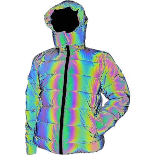 Men Reflecting Rainbow Jacket Winter Streetwear Windbreaker Boy Reflective Padded Coat Women Warm Glow Hooded Parka Dropshipping
