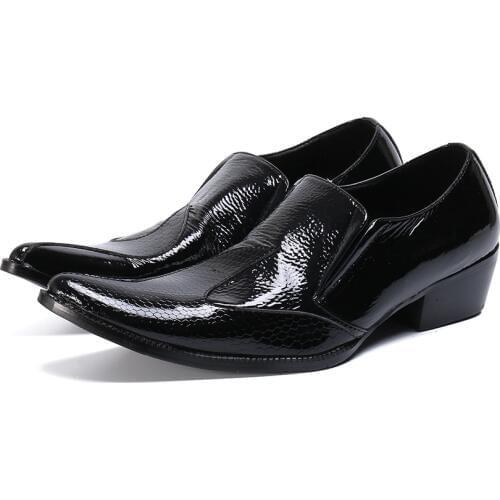 Crocodile Pattern Men Oxford Shoes Pointed Toe Men Dress Shoes Big Size Slip On Black Formal Shoes 38-45