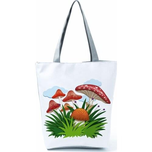 Baiyun Mushroom Print Shoulder Bag Ladies Simple Plant All-Match Women Casual Tote Eco Friendly High Capacity Portable Beach Bag