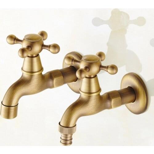 Wall Mount Bibcock Antique Brass Retro Small Pool Tap Decorative Outdoor Garden Faucet Washing Machine Mop Cold Water WC Taps