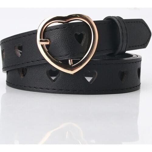 2020 New Female Simple and Versatile Love Hollow Belt Ladies Pu Pin Buckle Jeans with Charm and Fashion
