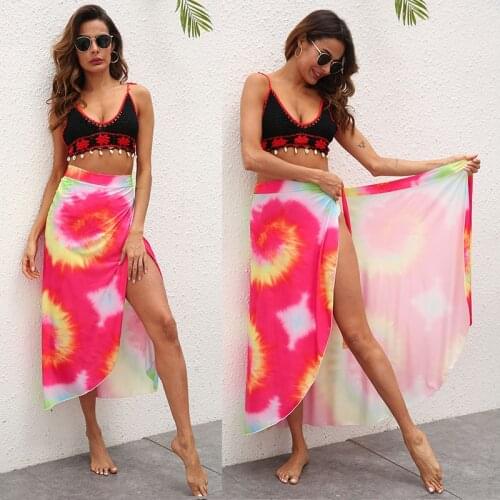 2021 Summer New Fashion Tie-Dye Color Matching Printed Lace-Up Skirt One-Piece