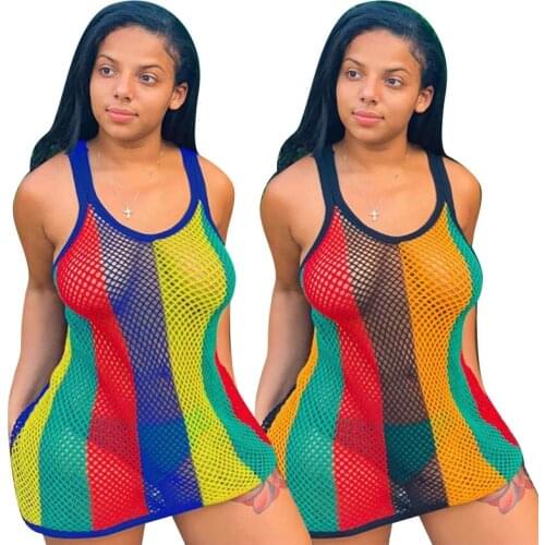 2021 Summer New Womens Sexy Dress Mesh Breathable Printed Dress